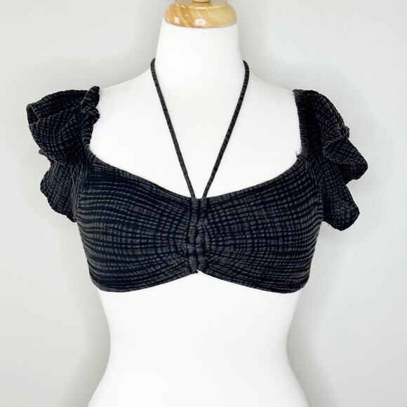 Anthropologie Daily Practice Womens Crop Top Noir Jerry Cinched Ruffle Black M - Picture 2 of 7